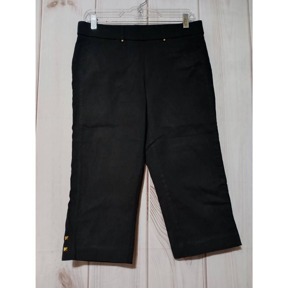 Prophecy Black Capri Pants Womens 8P Petite Studded Hem Cropped Trousers Stretch